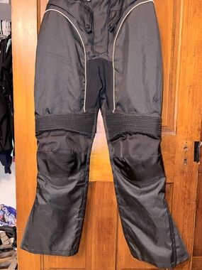 Black Padded Motorcycle Pants with Contrast Piping